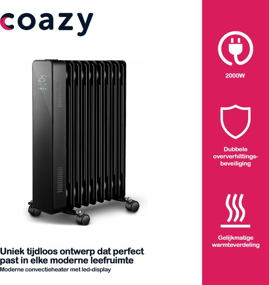 verzending Familielid Niet meer geldig Coazy Olieradiator Elektrische Verwarming tot 2000W met Wifi ZWART - 2023